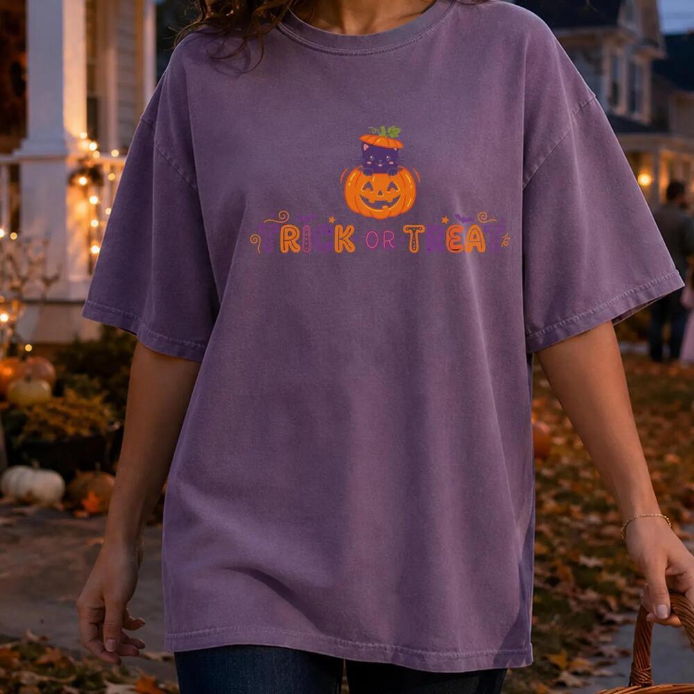 Black Cat Pumpkin  Tee,  Halloween Shirt